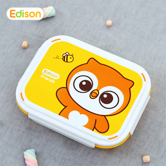 Edison Friends Dual Non-Slip Stainless Lunch Box with Pouch(Owl)