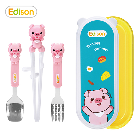Edison Chopsticks Pig Spoon & Fork Case Set