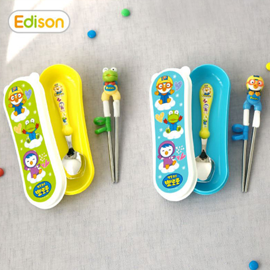 Edison Stainless Chopsticks Pororo Easy Spoon & Case Set