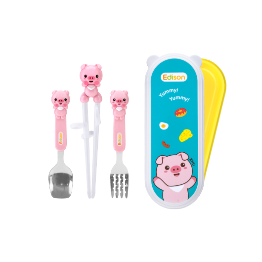 Edison Chopsticks Pig Spoon & Fork Case Set